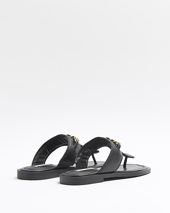Black leather chain link sandals