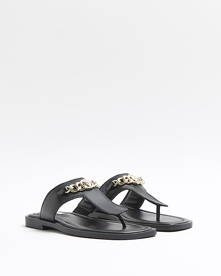 Black leather chain link sandals