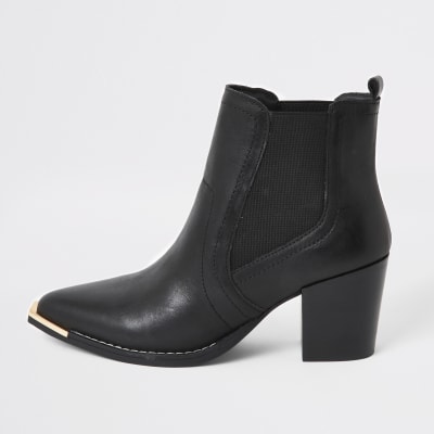 Black leather chelsea heeled ankle 