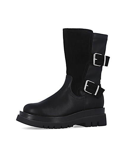 360 degree animation of product Black leather chunky ankle boots frame-2