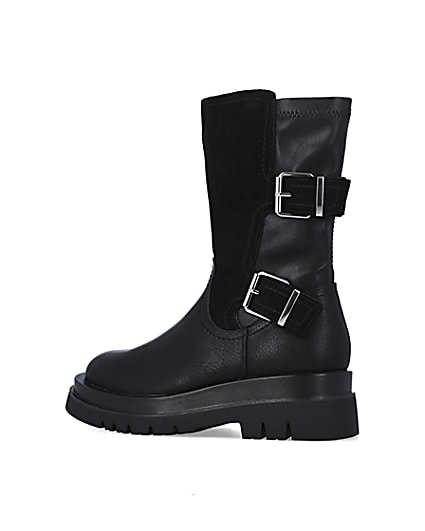 360 degree animation of product Black leather chunky ankle boots frame-5