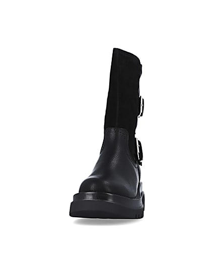 360 degree animation of product Black leather chunky ankle boots frame-22