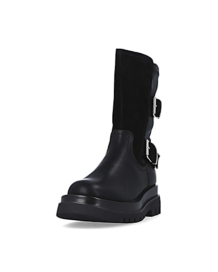 360 degree animation of product Black leather chunky ankle boots frame-23