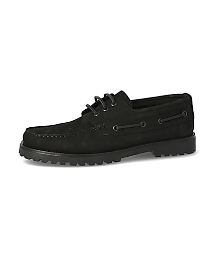 360 degree animation of product Black leather chunky boat shoes frame-2