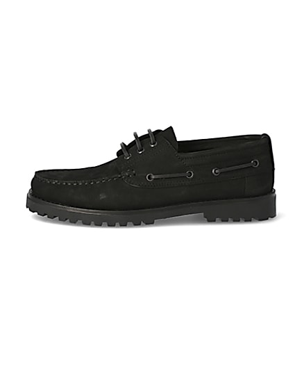 360 degree animation of product Black leather chunky boat shoes frame-3