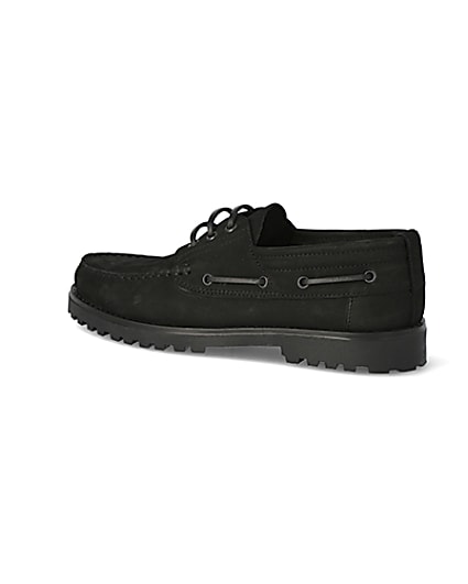 360 degree animation of product Black leather chunky boat shoes frame-5
