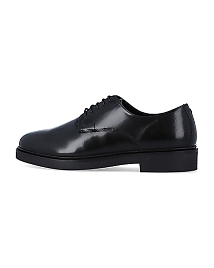 360 degree animation of product Black leather chunky sole derby shoes frame-4