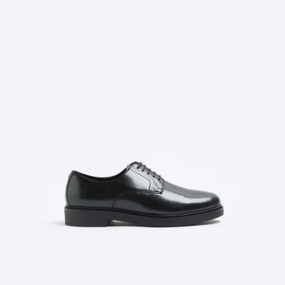 Black leather chunky sole derby shoes River Island