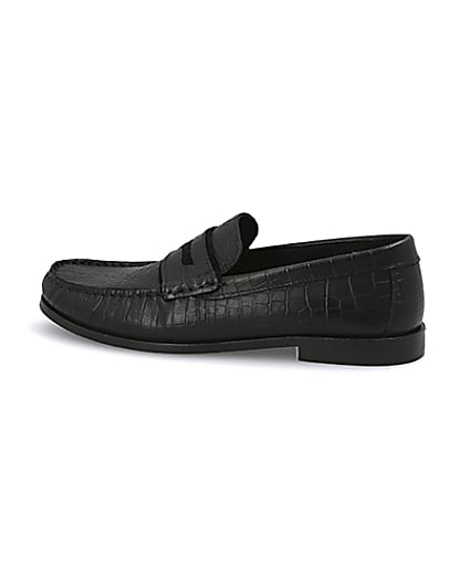 360 degree animation of product Black leather croc embossed loafers frame-4