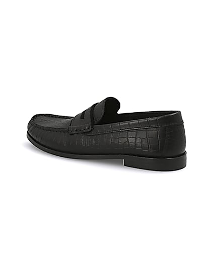 360 degree animation of product Black leather croc embossed loafers frame-5