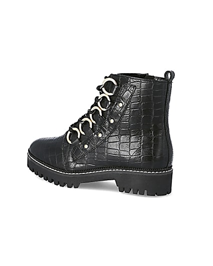 360 degree animation of product Black leather croc embossed wide fit boots frame-5