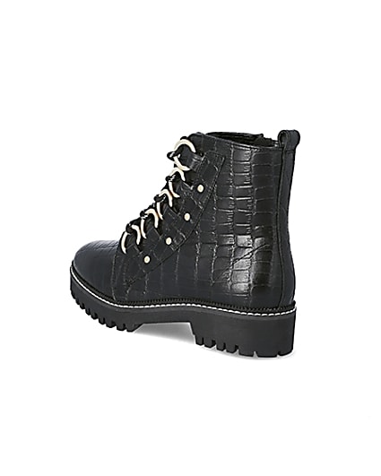 360 degree animation of product Black leather croc embossed wide fit boots frame-6