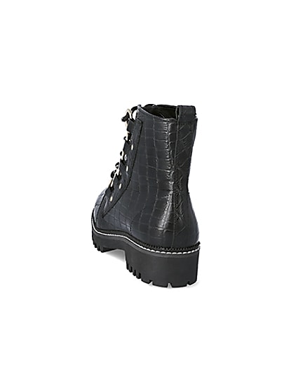 360 degree animation of product Black leather croc embossed wide fit boots frame-8