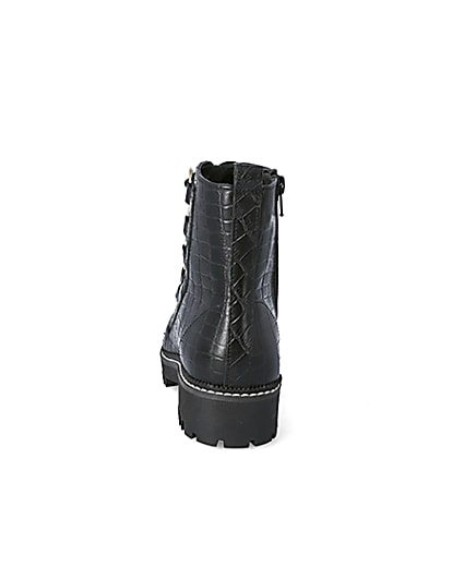 360 degree animation of product Black leather croc embossed wide fit boots frame-9