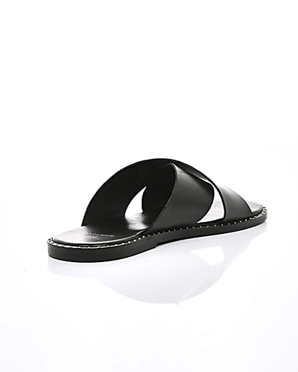 360 degree animation of product Black leather cross over sandals frame-13