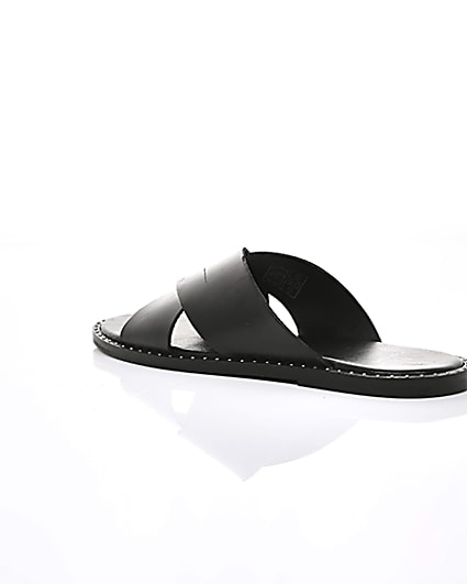 360 degree animation of product Black leather cross over sandals frame-19