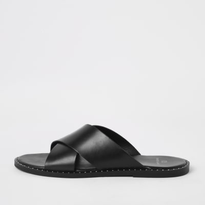 zwarte leren slippers