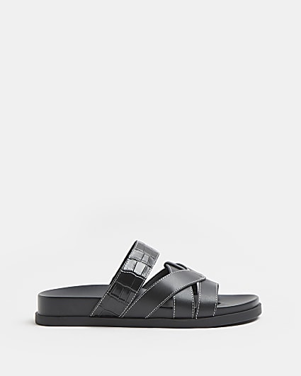 Black leather cross over sandals