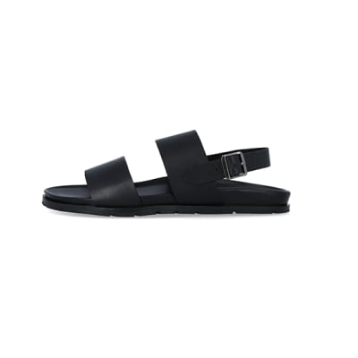 360 degree animation of product Black leather double strap sandals frame-3