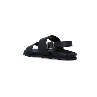 360 degree animation of product Black leather double strap sandals frame-6
