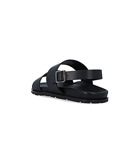 360 degree animation of product Black leather double strap sandals frame-7