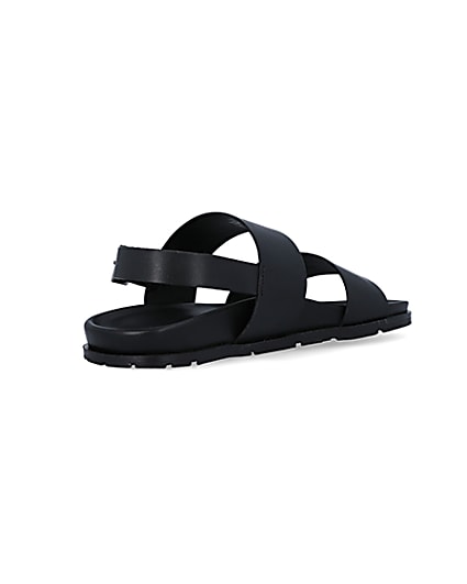 360 degree animation of product Black leather double strap sandals frame-12