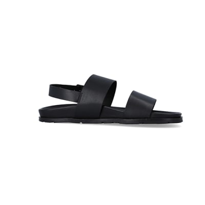 360 degree animation of product Black leather double strap sandals frame-16