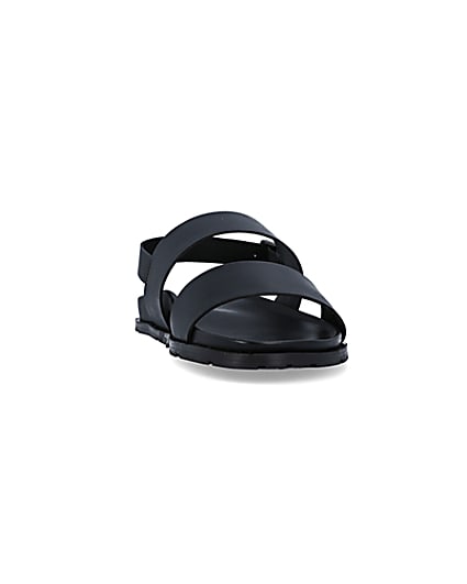 360 degree animation of product Black leather double strap sandals frame-20