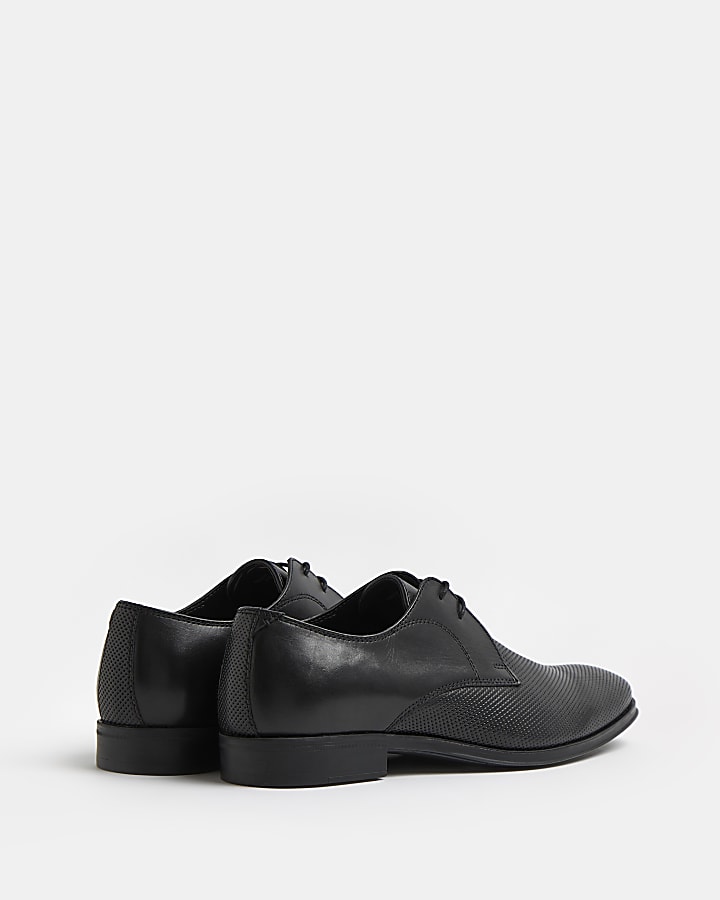 Black leather embossed lace up derby shoes