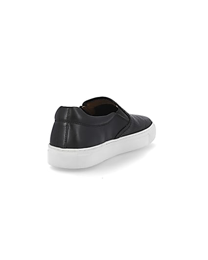 360 degree animation of product Black leather embossed slip on trainers frame-11
