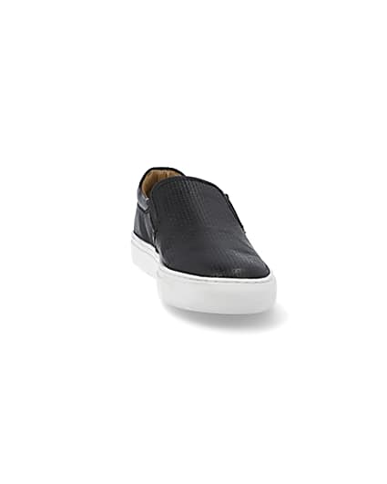360 degree animation of product Black leather embossed slip on trainers frame-20