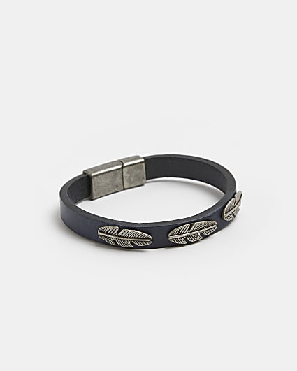 Black Leather feather motif bracelet