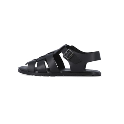 Black leather fisherman sandals River Island