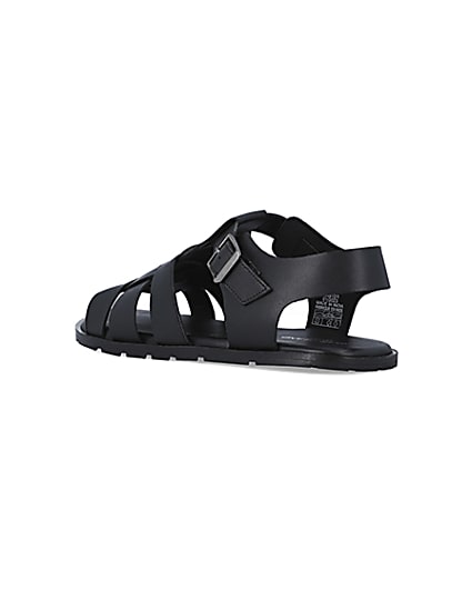 360 degree animation of product Black leather fisherman sandals frame-6