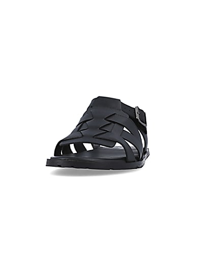 360 degree animation of product Black leather fisherman sandals frame-22