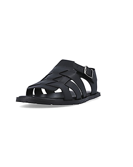 360 degree animation of product Black leather fisherman sandals frame-23