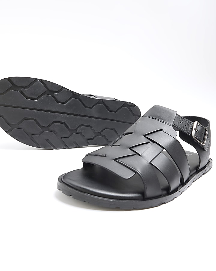 Black leather fisherman sandals