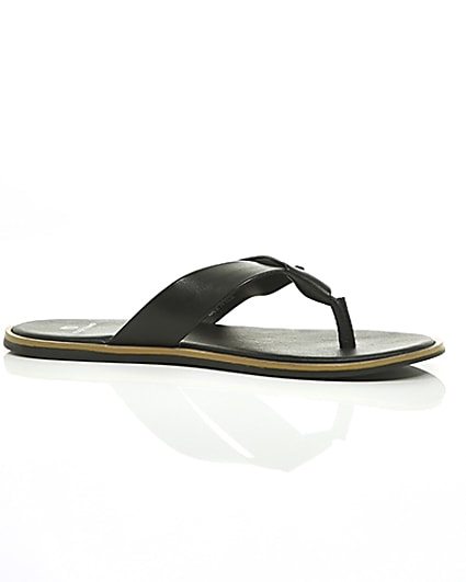 360 degree animation of product Black leather flip flop frame-8