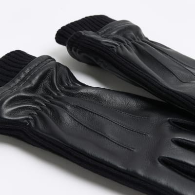 Black leather gloves River Island