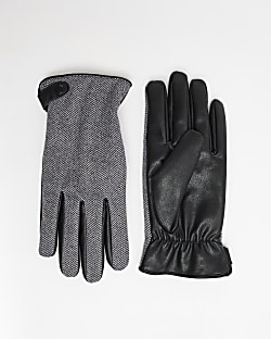 Black leather Herringbone Gloves