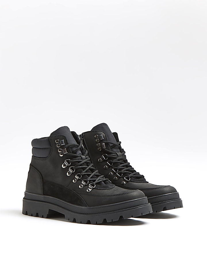 Black leather hiker boots