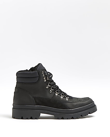 Black leather hiker boots