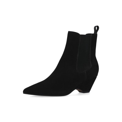 Black leather kitten heel boots | River Island