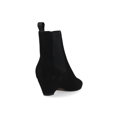 Black leather kitten heel boots | River Island