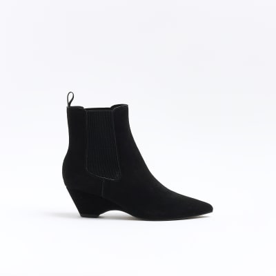 Black leather kitten heel boots | River Island