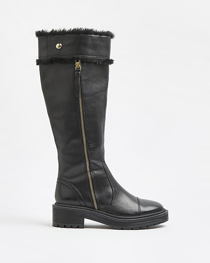 Black leather knee high boots