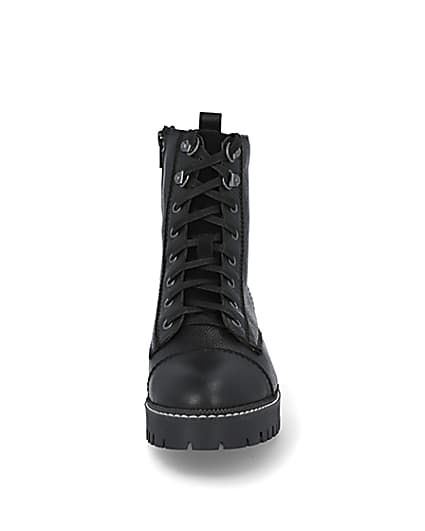 360 degree animation of product Black leather lace up ankle boots frame-21