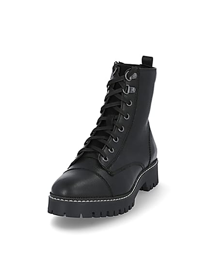 360 degree animation of product Black leather lace up ankle boots frame-23