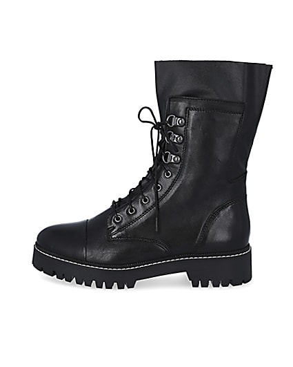 360 degree animation of product Black leather lace up boots frame-3