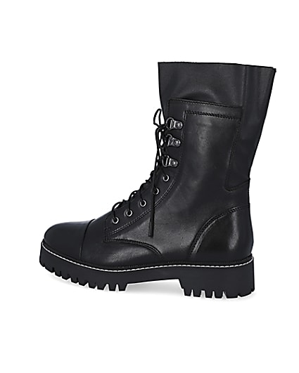 360 degree animation of product Black leather lace up boots frame-4